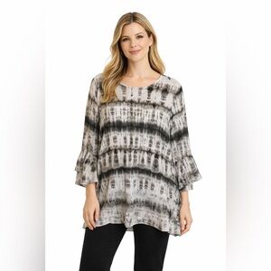 Bryn Walker Blouse Women's Size Small Linen Tie Dye oversized Black White